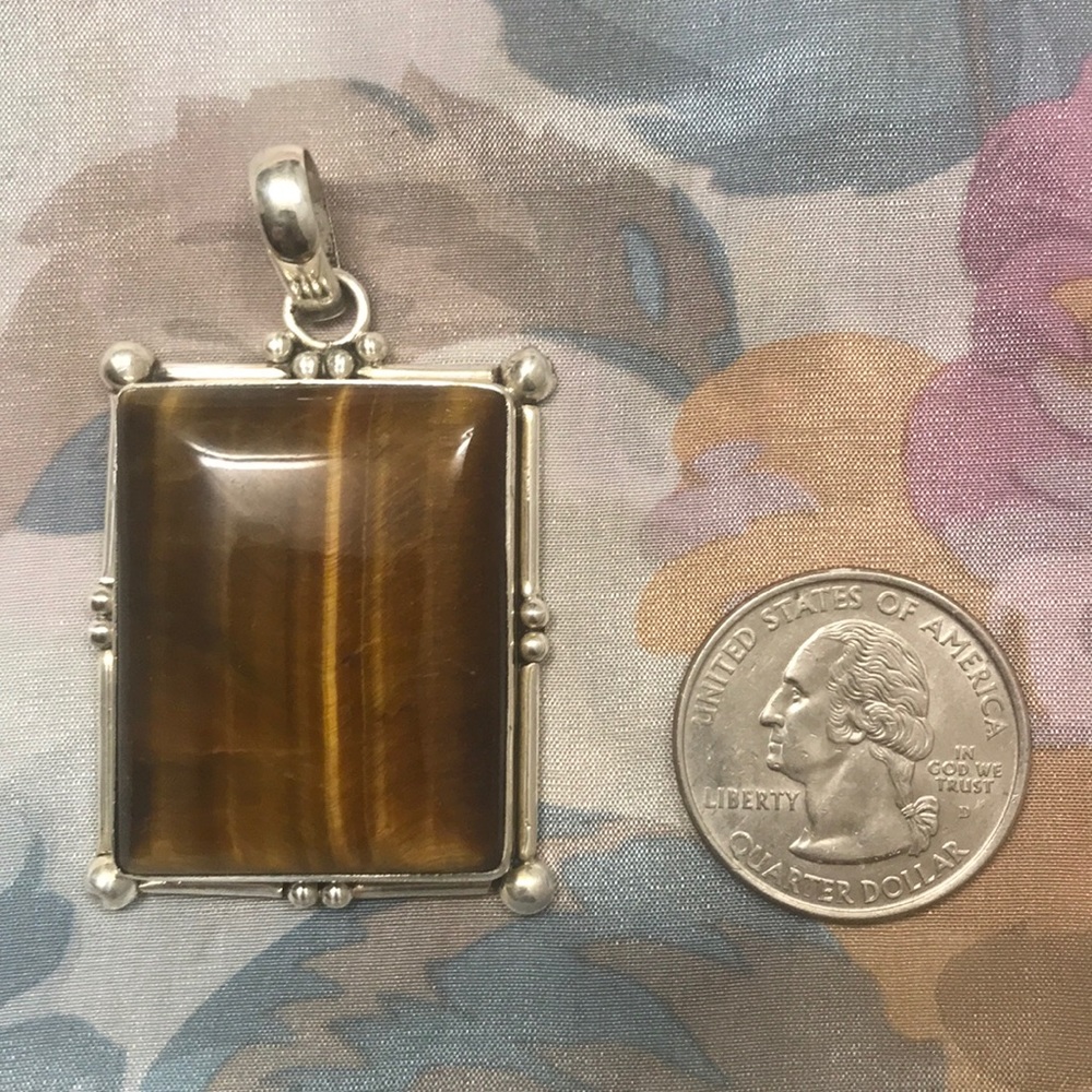 Vintage Tiger Eye and Sterling Silver Pendant